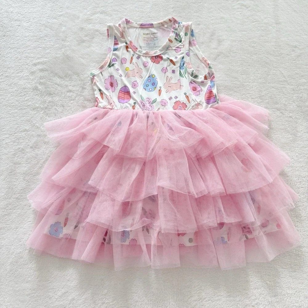 Angel Dear Girls Size 5 Easter Bunny Egg Pink Tulle Tutu‎ Dress Bamboo Spring